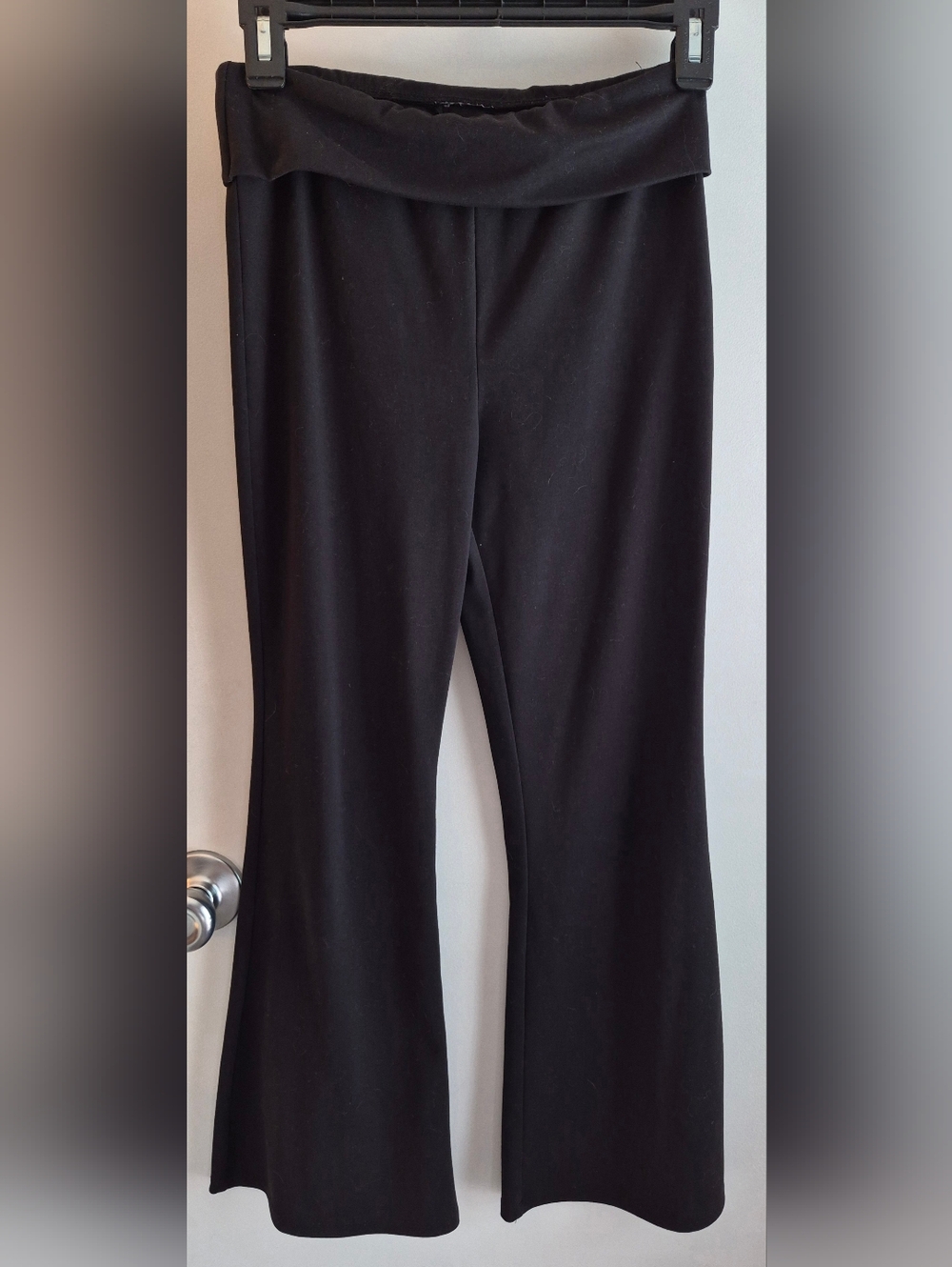 Girl's 10/12 Black Fold-Over Waist Flare Leggings